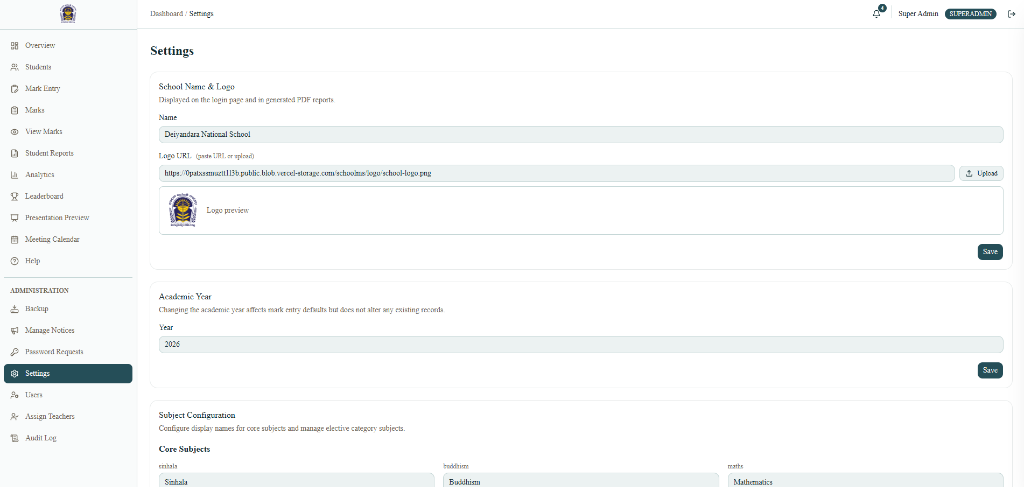 Enterprise School Management Platform Settings & Admin Portal